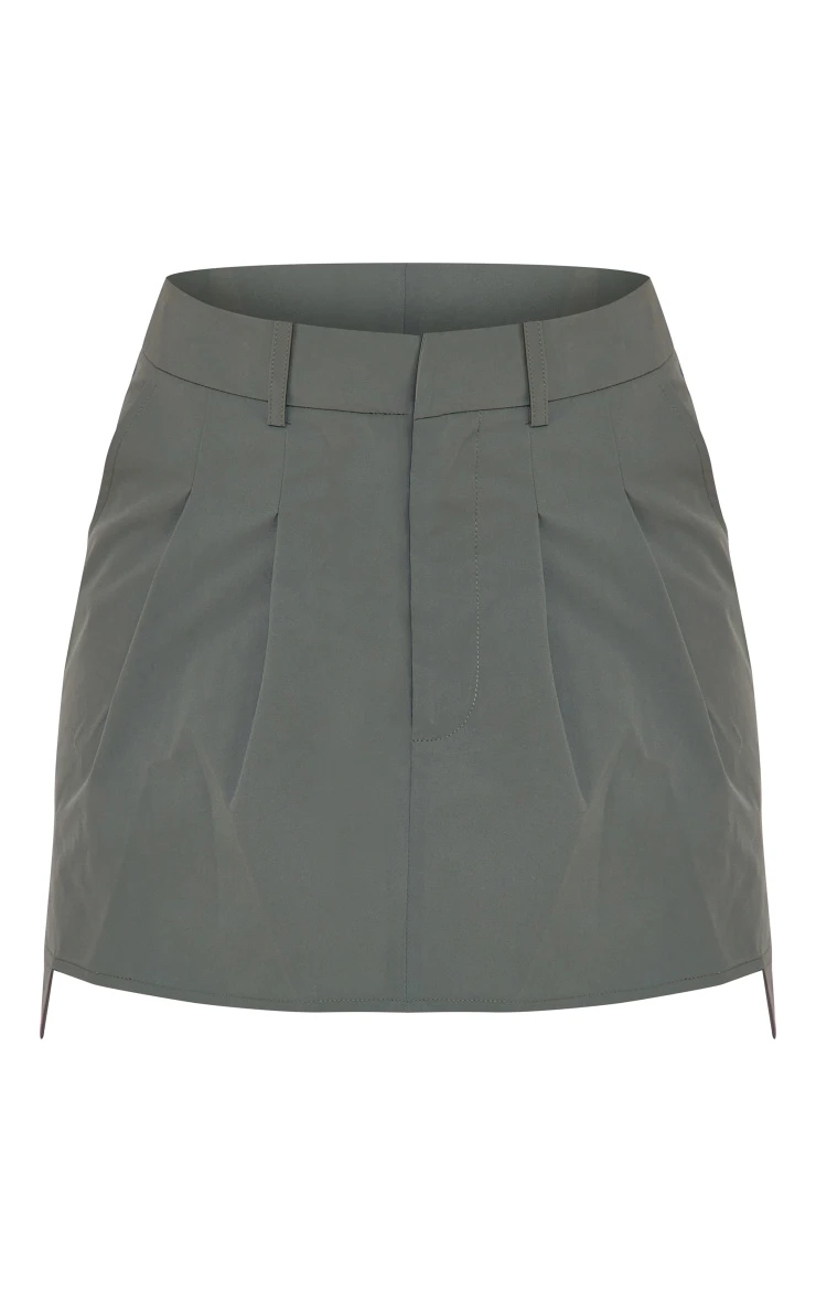 Khaki Woven Utility Pleated Detail Tailored Skater Skirt 6 Khaki Woven Utility Pleated Detail Tailored Skater Skirt - Image 6