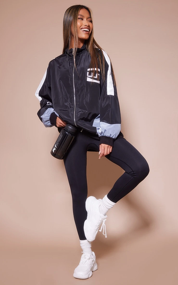 Black Contrast Stripe Shell Bomber Jacket 3 Black Contrast Stripe Shell Bomber Jacket - Image 3