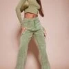 Washed Khaki Frayed Hem Wide Leg Jeans