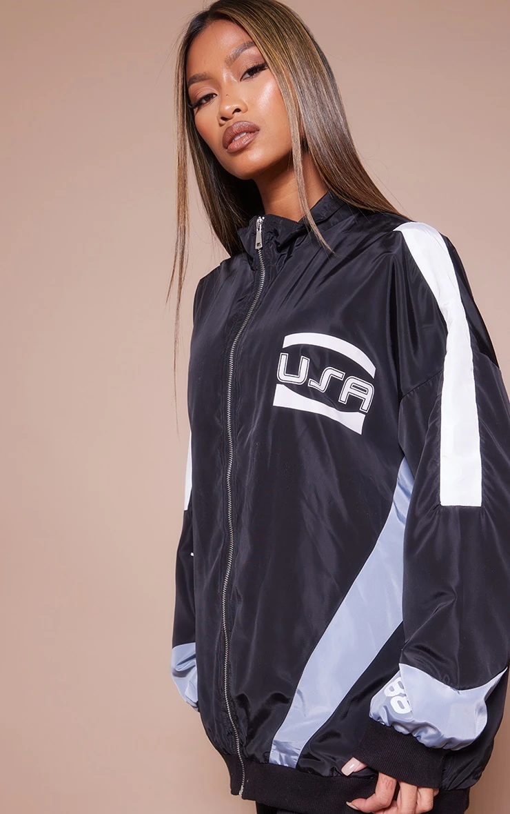 Black Contrast Stripe Shell Bomber Jacket 4 Black Contrast Stripe Shell Bomber Jacket - Image 4