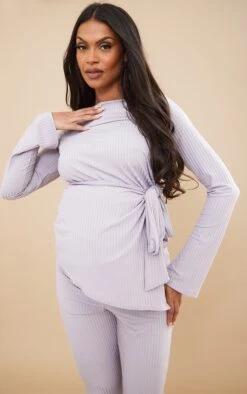 Maternity Light Grey Wide Rib Wrap Over Cardigan