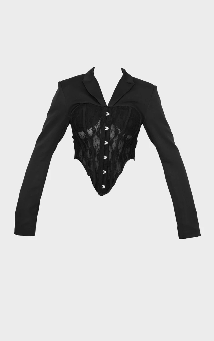 Black Lace Boned Corset Detail Cropped Blazer 5 Black Lace Boned Corset Detail Cropped Blazer - Image 5