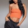Burnt Orange Ribbed Style Bandeau Soft Knit Top