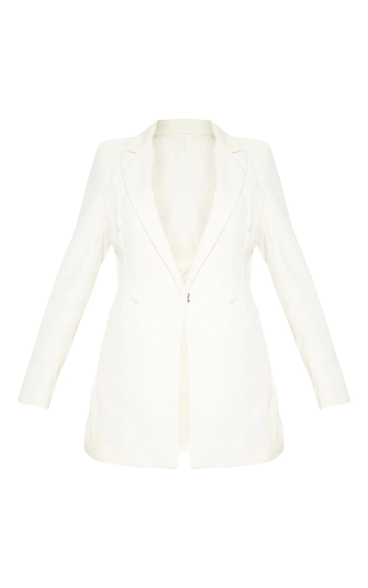 Cream Double Breasted Woven Blazer 3 Cream Double Breasted Woven Blazer - Image 3