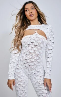 Off White Open Knit Sleeves