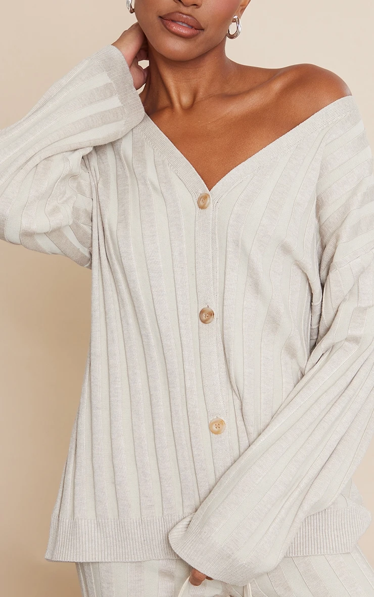 Stone Wide Rib Knitted Cardigan 4 Stone Wide Rib Knitted Cardigan - Image 4