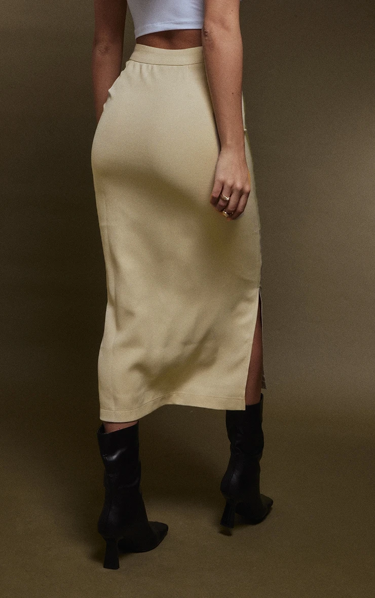 Stone Woven High Waist Tailored Midi Skirt 3 Stone Woven High Waist Tailored Midi Skirt - Image 3