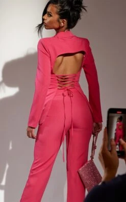 Bubblegum Pink Fitted Lace Up Back Blazer