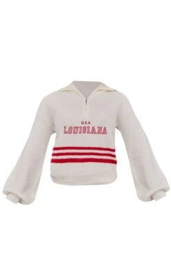 White Lousiana Varsity Half Zip Knit Jumper 9 White Lousiana Varsity Half Zip Knit Jumper -Modern Wear Boutique 39438fc09a22c30232491018d40d076c9078cae3 cna6716 5