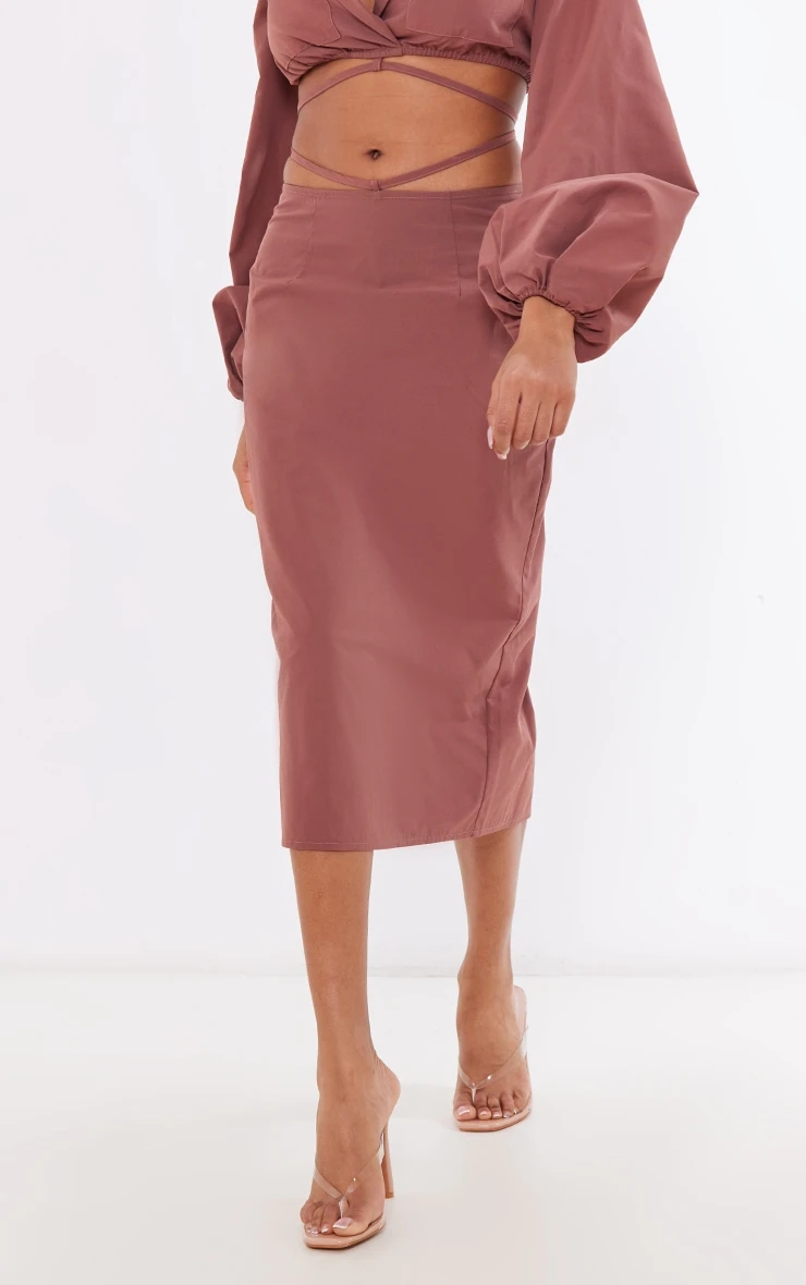 Brown Woven Tie Waist Midi Skirt 2 Brown Woven Tie Waist Midi Skirt - Image 2