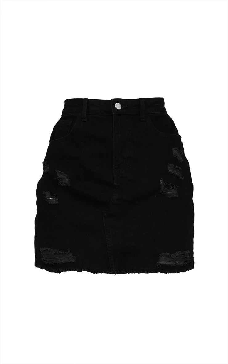 Black Basic Ripped Denim Mini Skirt 7 Black Basic Ripped Denim Mini Skirt - Image 7
