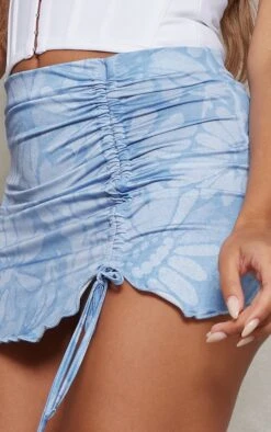Blue Floral Print Slinky Ruched Front Lettuce Hem Mini Skirt 10 Blue Floral Print Slinky Ruched Front Lettuce Hem Mini Skirt -Modern Wear Boutique 3c7d862a6752695404f31fc16dbf3c24c8170711 cnd6638 5