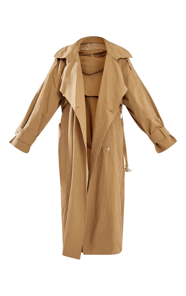 Warm Beige Woven Hooded Oversized Trench Coat 5 Warm Beige Woven Hooded Oversized Trench Coat - Image 5
