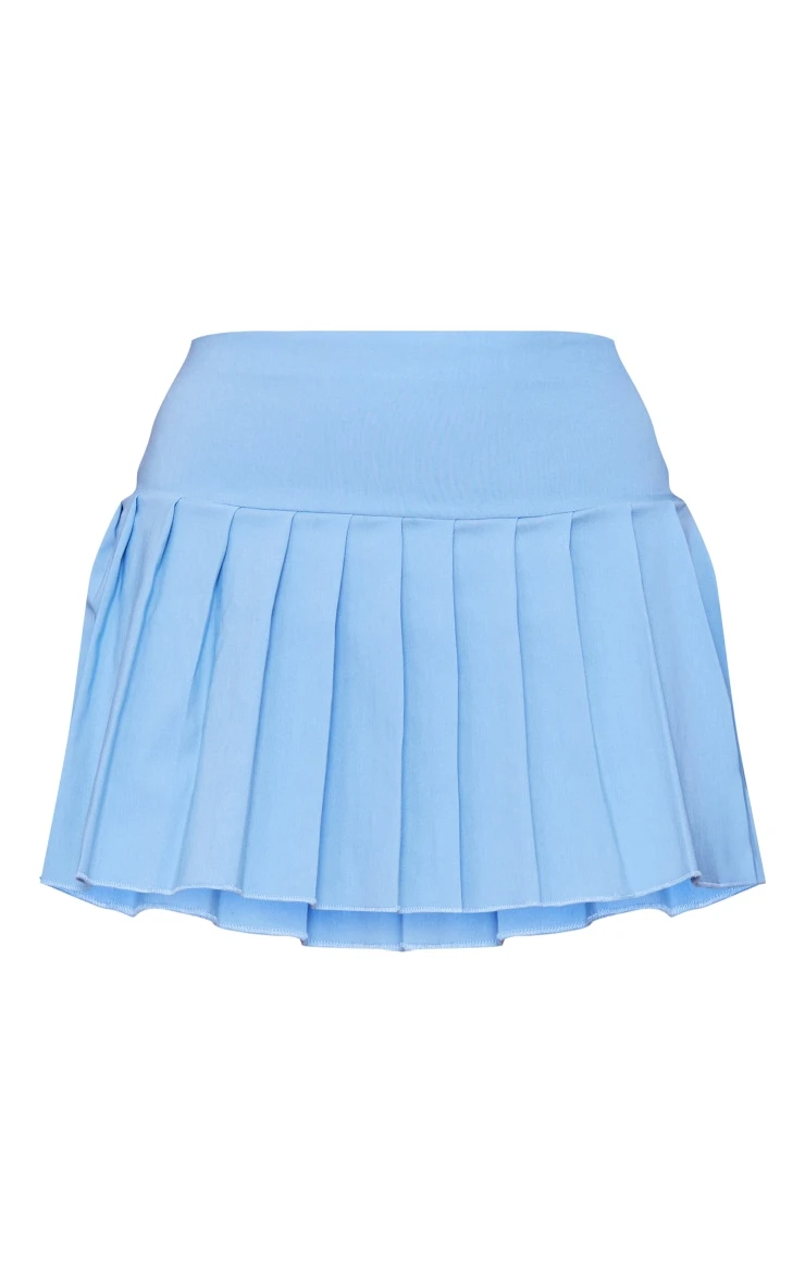 Light Blue Stretch Woven Low Rise Pleated Micro Mini Skirt 6 Light Blue Stretch Woven Low Rise Pleated Micro Mini Skirt - Image 6