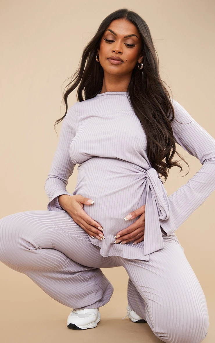 Maternity Light Grey Wide Rib Wrap Over Cardigan 5 Maternity Light Grey Wide Rib Wrap Over Cardigan - Image 5