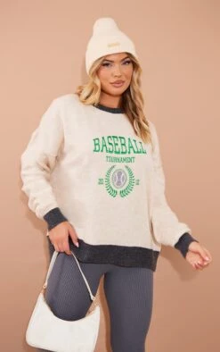 Off White Baseball Varsity Brushed Knit Jumper