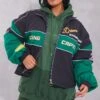 Green Oversized Slogan Zipped Racer Bomber Jacket