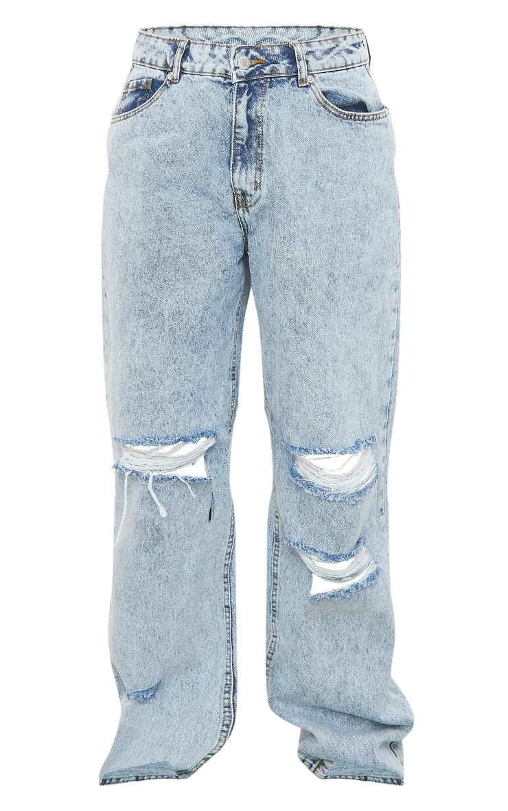 Light Blue Acid Wash Baggy Ripped Low Rise Boyfriend Jeans 5 Light Blue Acid Wash Baggy Ripped Low Rise Boyfriend Jeans - Image 5