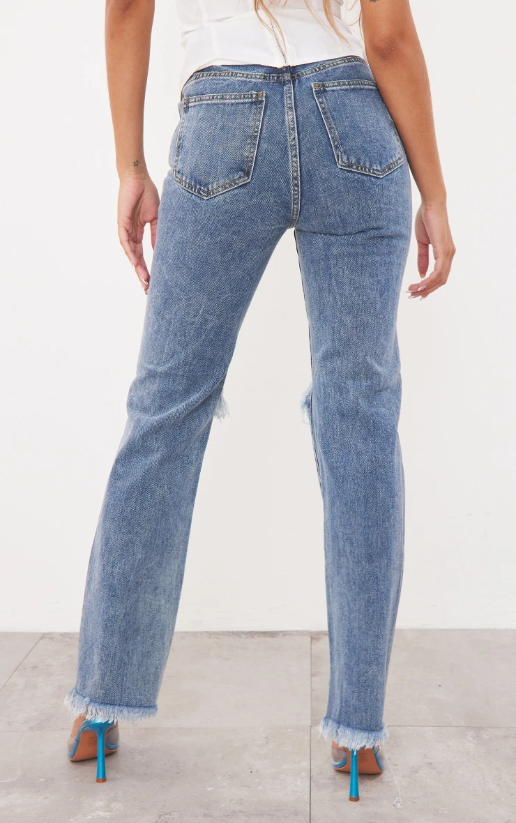 Vintage Wash High Rise Ripped Straight Leg Jeans 4 Vintage Wash High Rise Ripped Straight Leg Jeans - Image 4