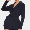 Black Belted Front Pocket Detail Blazer