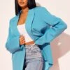 Blue Oversized Drapey Button Detail Blazer