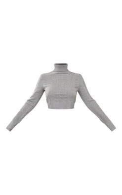 Grey Cable Knit Roll Neck Crop Jumper -Modern Wear Boutique 47de628747bd590623a1e8997b7eda5fe8d1a7ed cnb6411 5