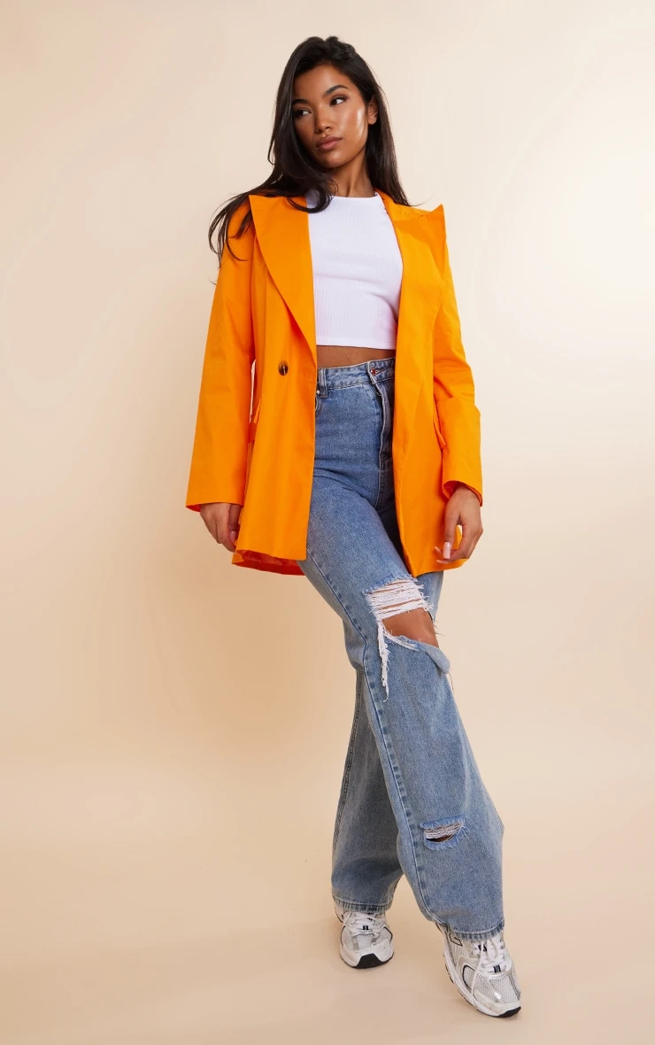 Orange Premium Cotton Double Breasted Flap Pocket Oversized Blazer 3 Orange Premium Cotton Double Breasted Flap Pocket Oversized Blazer - Image 3