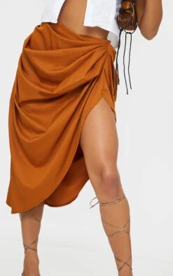 Brown Ruched Side Midi Skirt -Modern Wear Boutique 49cb739f12729221ff9acd3548fb13e1ca7e6d5b cmn8197 4