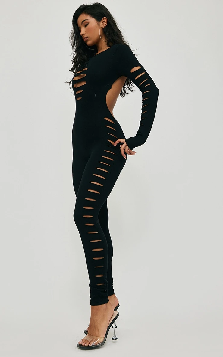 Black Extreme Cut Out Open Back Knit Jumpsuit 2 Black Extreme Cut Out Open Back Knit Jumpsuit - Image 2