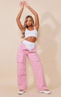 Light Pink Baggy Wide Leg Cargo Pocket Jeans