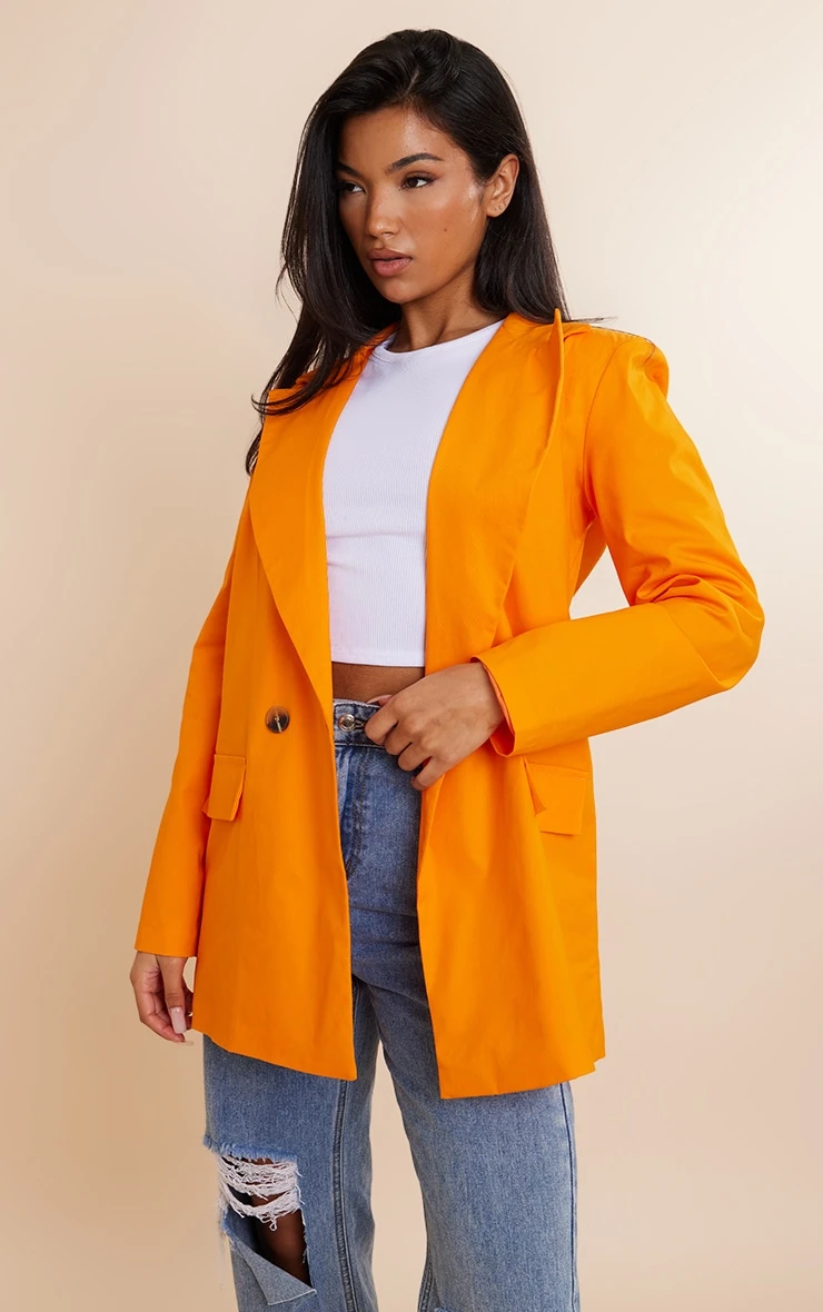Orange Premium Cotton Double Breasted Flap Pocket Oversized Blazer 1 Orange Premium Cotton Double Breasted Flap Pocket Oversized Blazer