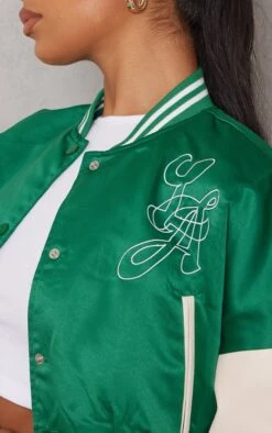 Green Stripe Trim Contrast Sleeve Satin Cropped Varsity Bomber Jacket -Modern Wear Boutique 4c2e9981bf09ce34e7d2ba4e65eabc877e3e0359 cmv4990 4
