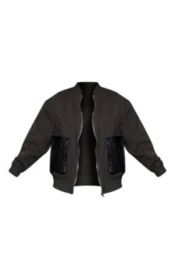 Khaki Contrast Faux Leather Pocket Oversized Bomber Jacket 9 Khaki Contrast Faux Leather Pocket Oversized Bomber Jacket -Modern Wear Boutique 4cf57ab172183069f523f2355797a1904cf1ea0e cnc0427 5