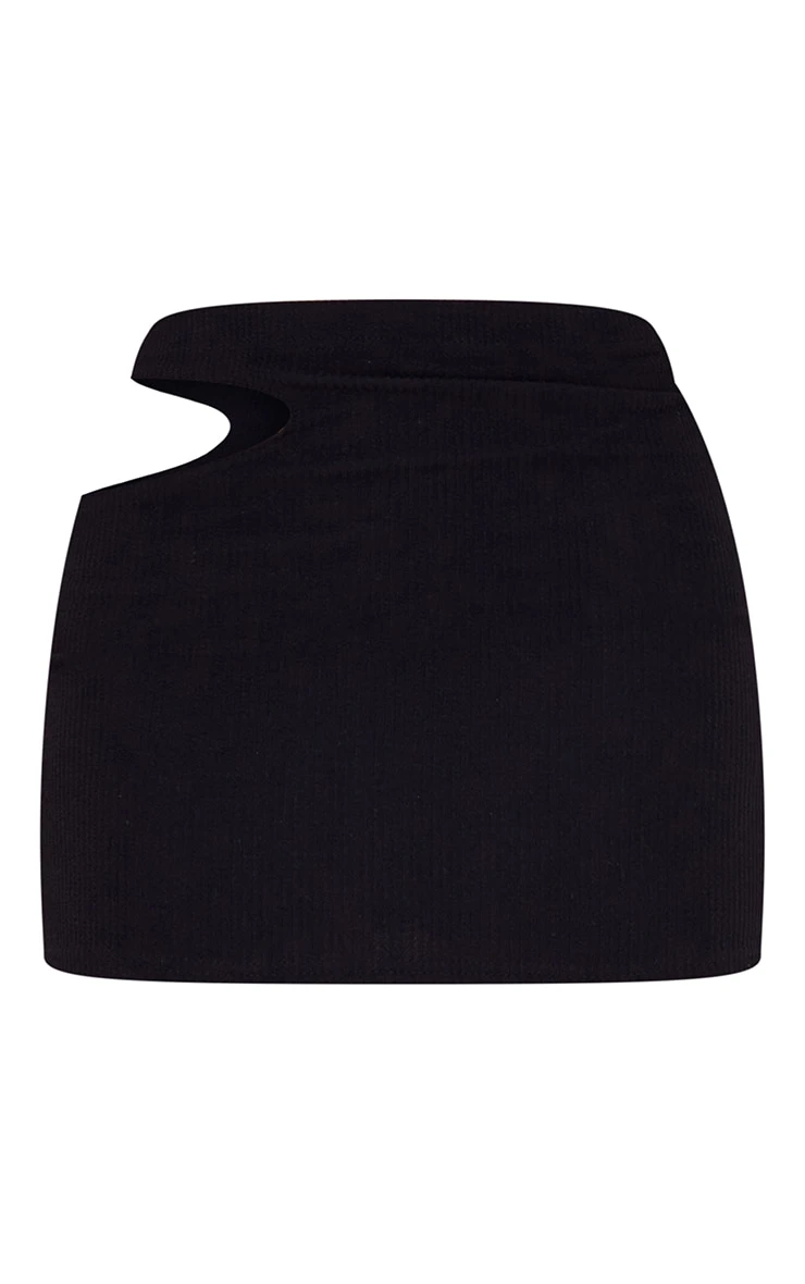 Black Crinkle Rib Cut Out Waist Mini Skirt 6 Black Crinkle Rib Cut Out Waist Mini Skirt - Image 6