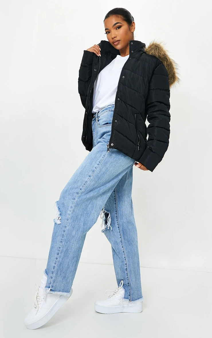 Black Quilted Mara Faux Fur Hooded Puffer Jacket 3 Black Quilted Mara Faux Fur Hooded Puffer Jacket - Image 3