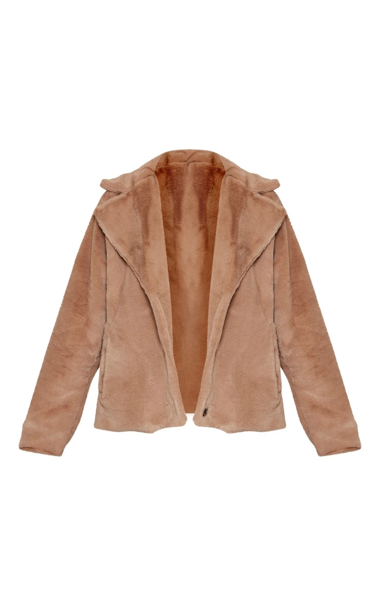 Camel Faux Fur Cropped Coat 5 Camel Faux Fur Cropped Coat - Image 5