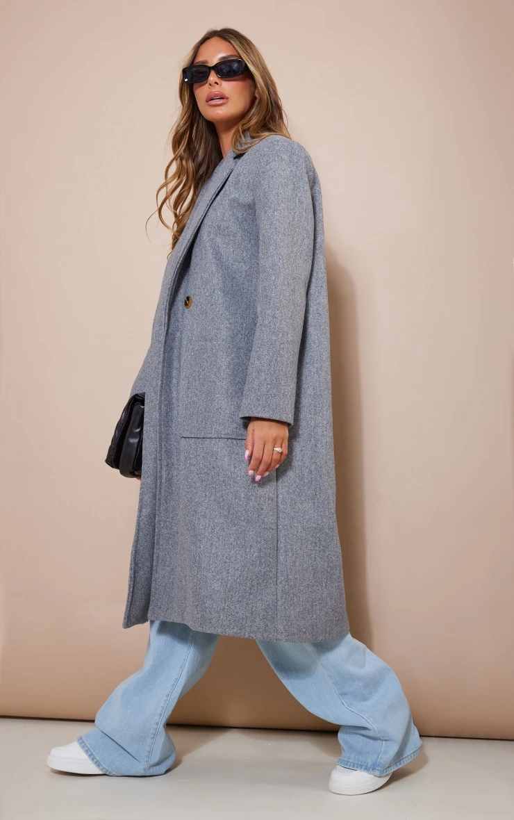 Grey Marl Patch Pocket Wool Look Coat 3 Grey Marl Patch Pocket Wool Look Coat - Image 3