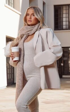 Stone Single Breasted Shoulder Padded Oversized Blazer