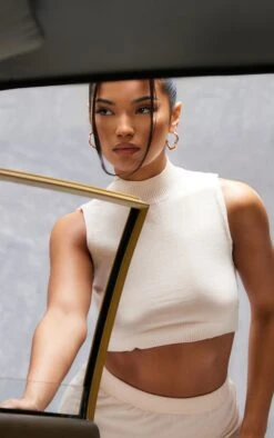 Cream Soft Knit Crop Top