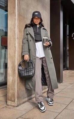 Khaki Woven Quilted Lining Trench Coat