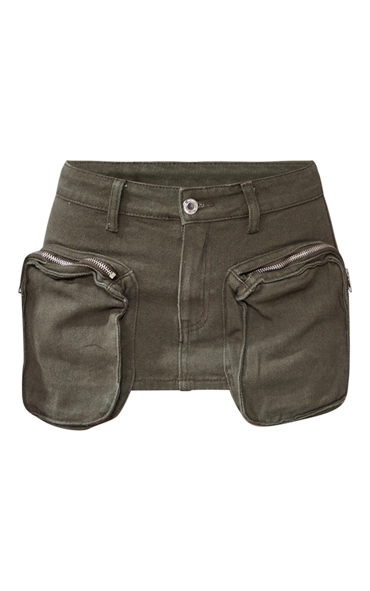 Khaki Cargo Pocket Mini Denim Skirt 6 Khaki Cargo Pocket Mini Denim Skirt - Image 6