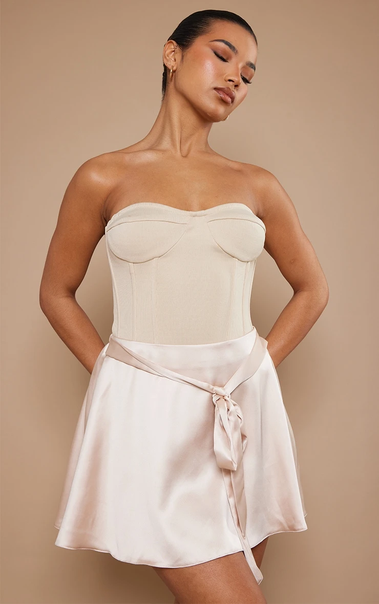 Cream Satin Tie Flippy Mini Skirt 1 Cream Satin Tie Flippy Mini Skirt