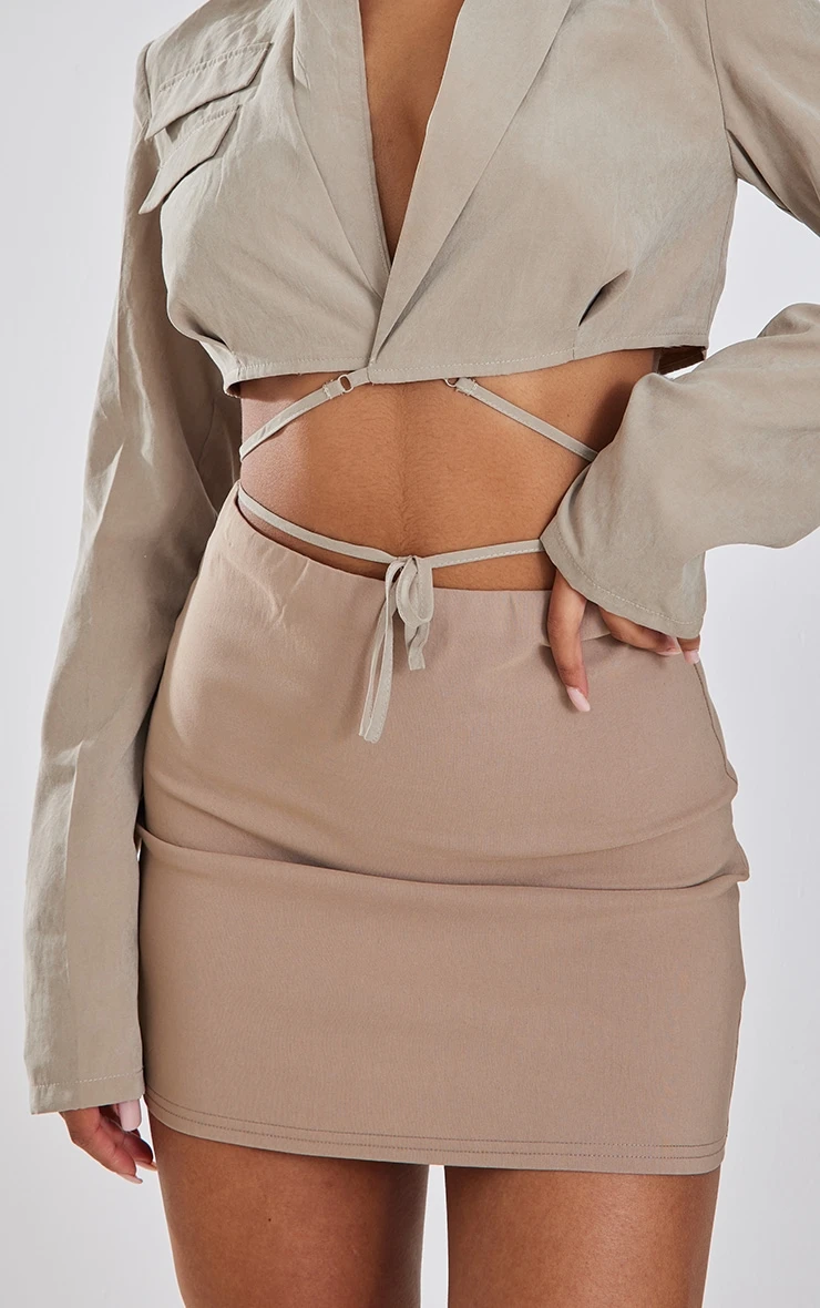 Taupe Stretch Woven Basic High Rise Micro Mini Skirt 5 Taupe Stretch Woven Basic High Rise Micro Mini Skirt - Image 5