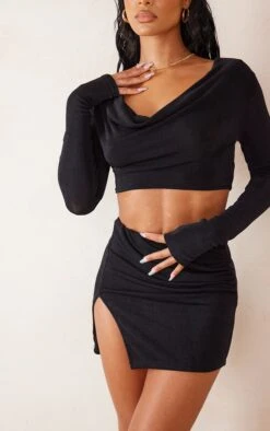 Black Acetate Slinky Split Mini Skirt -Modern Wear Boutique 54e42eb660dc7cb32ed15bdbd774cf32512310fd cmy0708 5