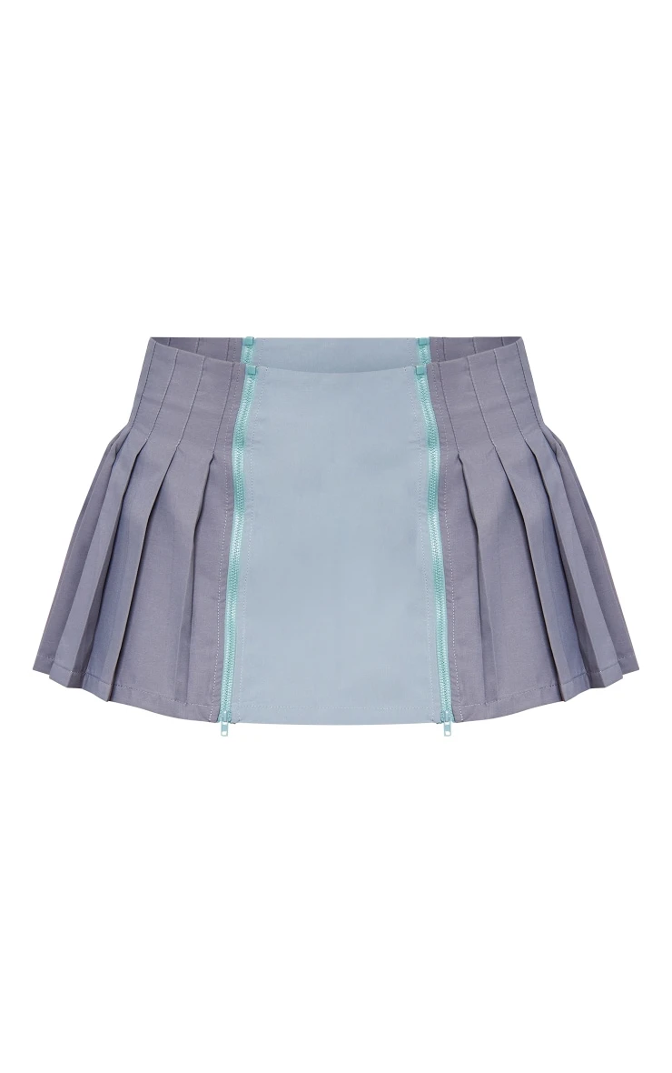 Grey Woven Zip Panel Pleated Micro Mini Skirt 5 Grey Woven Zip Panel Pleated Micro Mini Skirt - Image 5