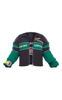 Green Oversized Slogan Zipped Racer Bomber Jacket -Modern Wear Boutique 56e74541facf4e680e5acd1827d9f311b55c256d cnb5034 5
