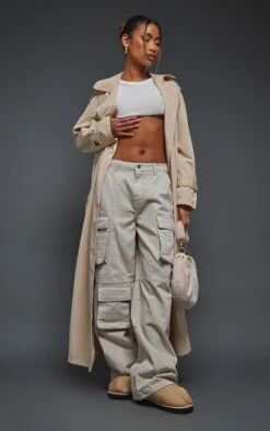 Washed Stone Low Rise Baggy Boyfriend Cargo Jeans