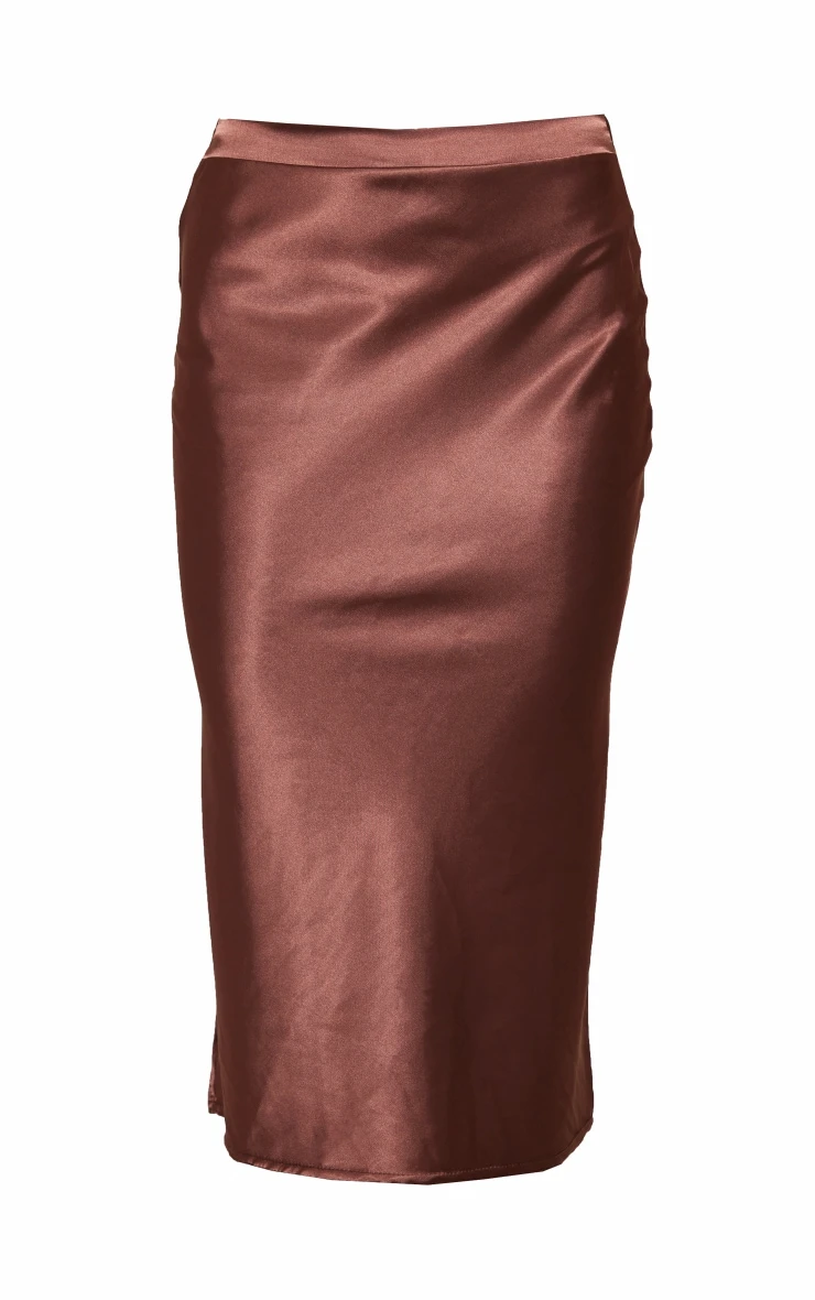 Chocolate Brown Satin Bias Cut Midi Skirt 5 Chocolate Brown Satin Bias Cut Midi Skirt - Image 5