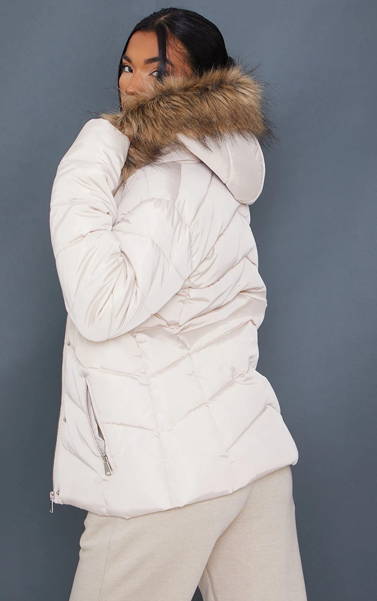 Stone Quilted Mara Faux Fur Hooded Puffer Jacket 2 Stone Quilted Mara Faux Fur Hooded Puffer Jacket - Image 2