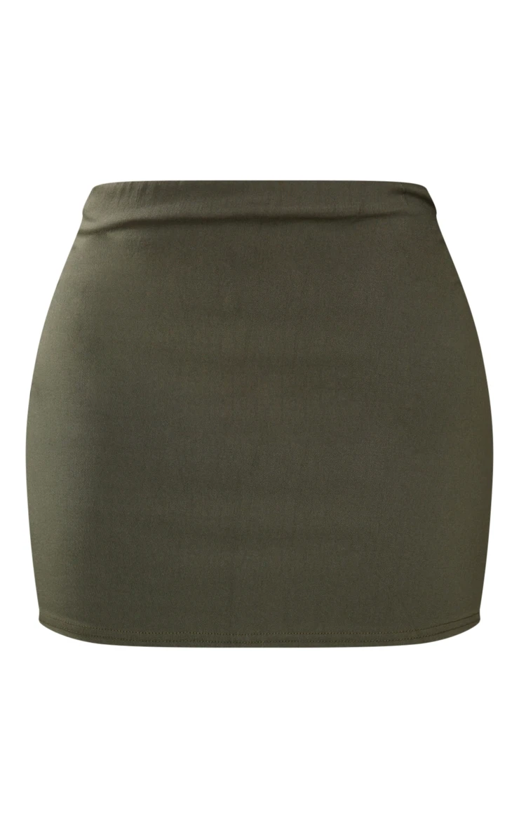 Khaki Stretch Woven Basic High Rise Micro Mini Skirt 6 Khaki Stretch Woven Basic High Rise Micro Mini Skirt - Image 6